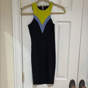Naven Yellow and Blue Halter Sheath Midi Dress
